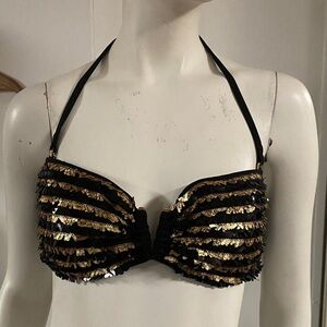 Victorias Secret Black and Gold Sequin Halter Bikini Top